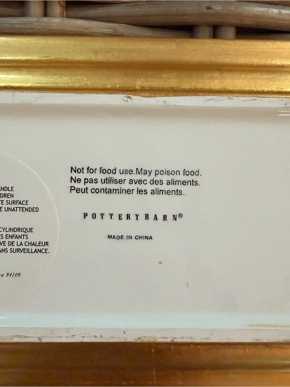 Pottery Barn Porcelain Gold Candle, Decor, or Jewelry Tray